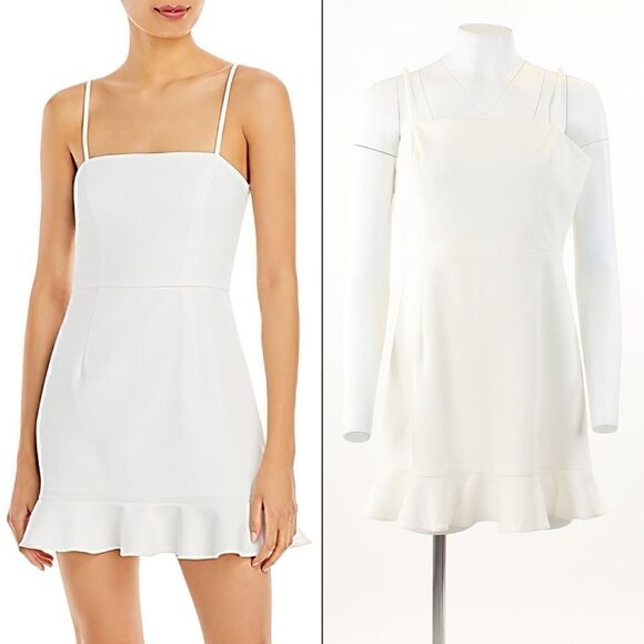 French Connection Whisper Frill Hem Dress in Summer White - Picture 1 of 5